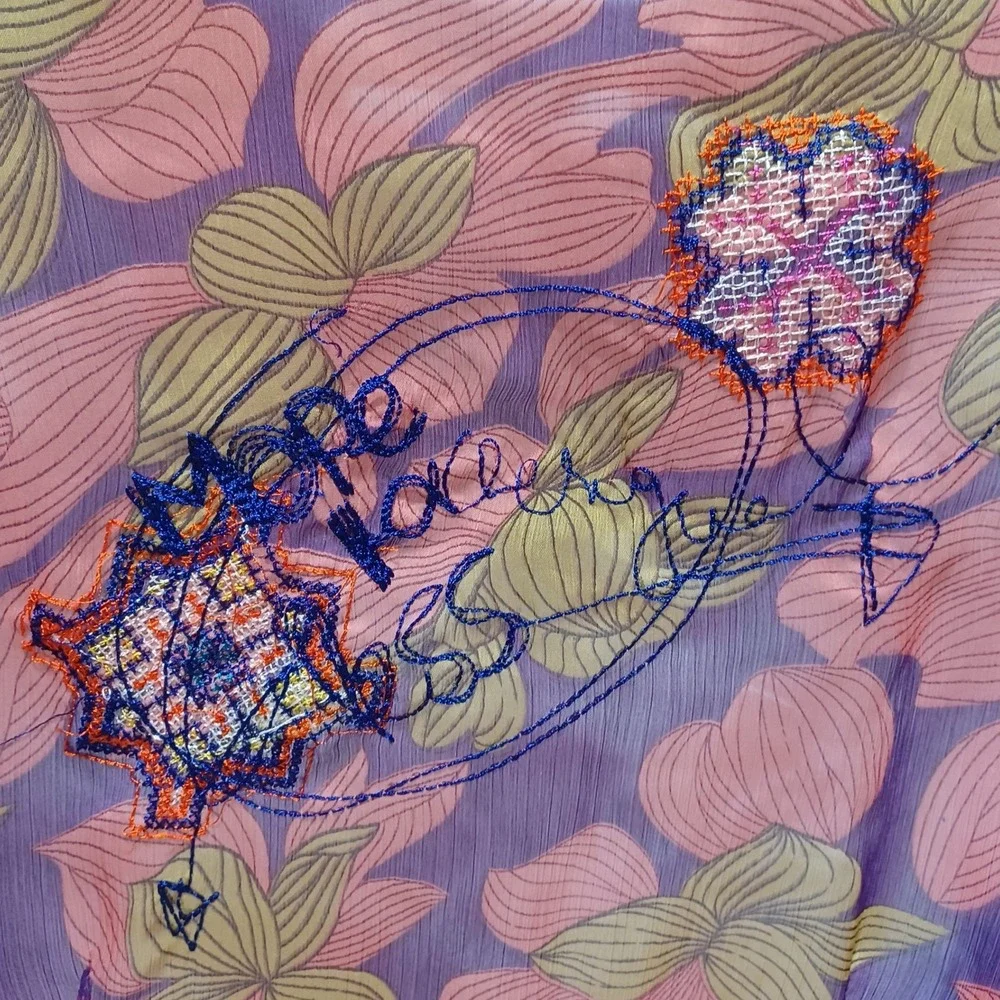 Desigual Women M Sheer Patchwork Embroidered Button Blouse Artsy Boho Maximalist